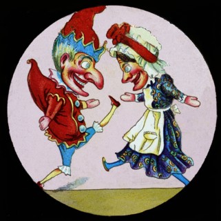 A colourful illustration of two comical figures