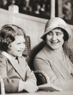 Princess Elizabeth of York with her mother the Duchess of York at the rehearsal of the Aldershot Tattoo in 1932