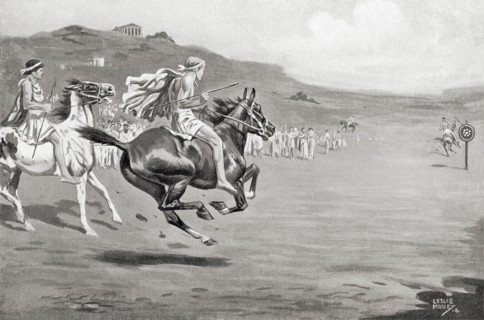 Greek horsemen throwing the javelin