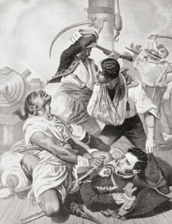 Stephen Decatur in hand-to-hand combat with the enemy aboard a Tripolitan gunboat during The First Barbary War