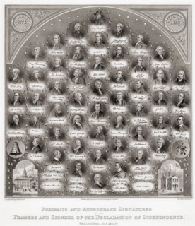 Portraits and autograph signatures of the framers and signers of the American Declaration of Independence in Philadelphia July 4