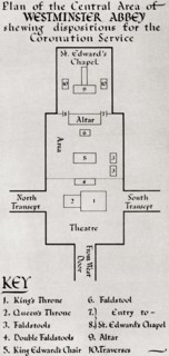 Plan of the central area of Westminster Abbey showing dispositions for the Coronation Service of George VI in 1936