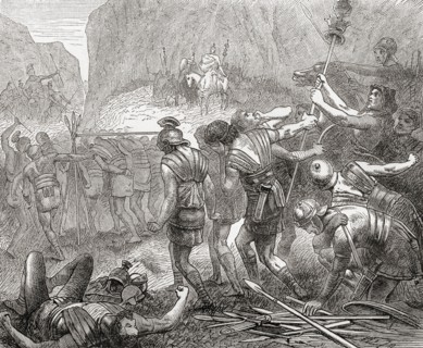 The passum sub iugum or passing under the yoke was a practice in ancient Italy where defeated enemies were made to pass beneath a yoke constructed of spears to either humiliate them or to remove blood...