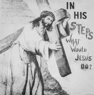 Black and white image of Jesus Christ carrying His cross