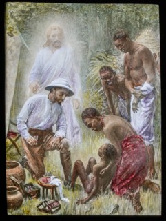 A hand coloured magic lantern slide circa 1900