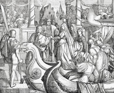 Frederick II welcoming his future bride Isabella of England to Germany in 1235