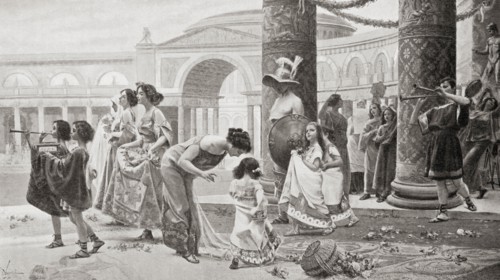 Gladiators entering the arena in ancient Rome