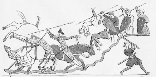 After a fragment of the Bayeux Tapestry showing the Battle of Hastings