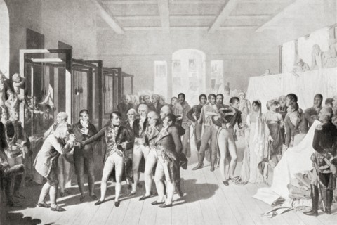 Napoleon visiting a silk factory in Jouy