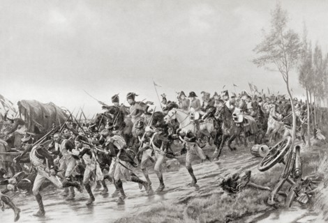 French soldiers running for safety after the Battle of Waterloo