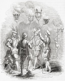 Members of the night watch holding cressets and beacons