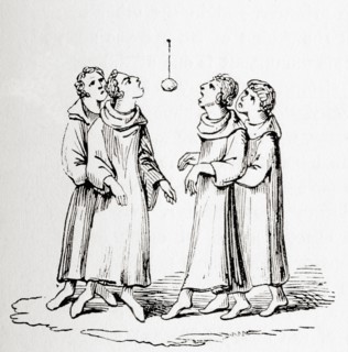Monks in the middle ages playing Bob-Apple