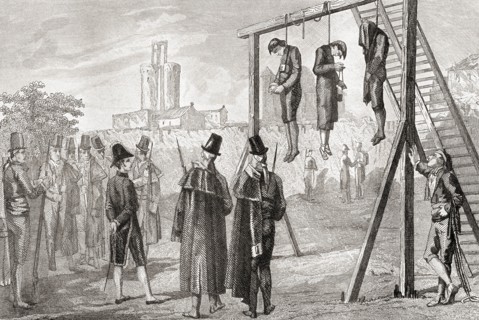 Executions in Spain in the 19th century.  From Historia de los Crimenes del Despotismo