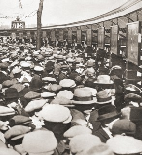 Crowds of people trying to get into Wembley Stadium for the first ever FA Cup Final in 1923 between Bolton Wanderers and West Ham United.  A crowd of around 300