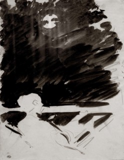 Seated man contemplating the moon