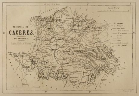 Map of the province of Caceres, Extremadura, Spain, Cronica General de España, Historia Ilustrada y Descriptiva de sus Provincias