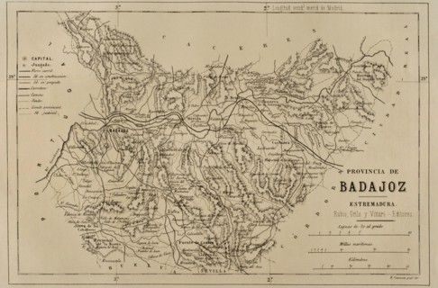 Map of the province of Badajoz, Extremadura, Spain