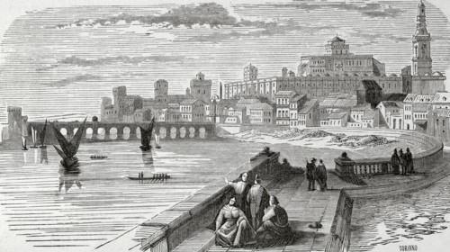 Cordoba, Andalusia, Spain, Panoramic view of the city on the bank of the Guadalquivir river