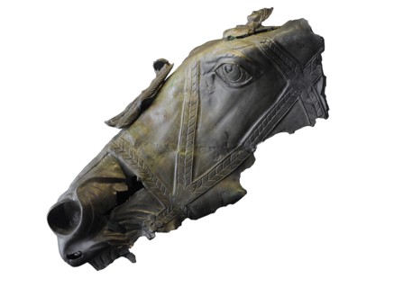Detail of a horse head belonging to a statue created to decorate a public space