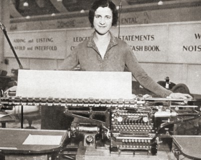 The world's largest typewriter on display at the Business Efficiency Exhibition