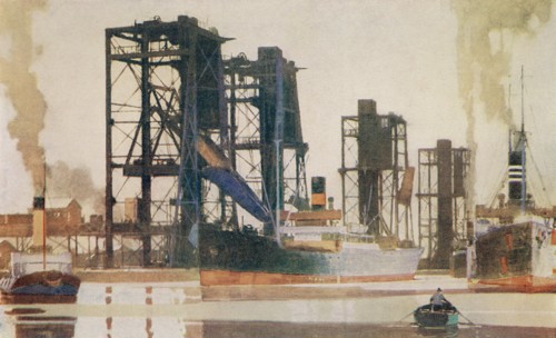 A ship 'coaling up' at Grangemouth docks