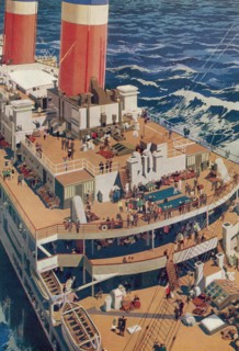 A bird's-eye view of the deck of an ocean going liner