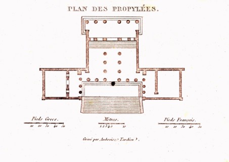 Propylaea map, greek temple, entrance to the acropilis of athens,built by philocles between 420 and 406 b. c 1833