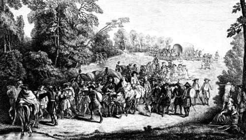 Infantry walking in 18th century, soldiers stand in straight lines and close the distance to the enemy before they can kill, in closed ranks 1868