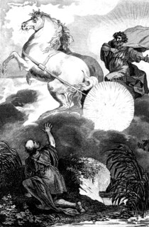 Elijah, he was a prophet, miracle worker,lived in the north of israel under the king achab ( book of the kings ) he entered heaven ' by fire ' 1868