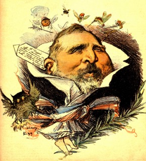 French president emile loubet, 1838-1929. he forgave alfred dreyfus after taking office in 1899. design by c. leandre 1899 ( caricature ) 1899