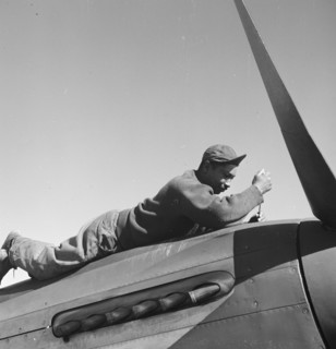 Crew chief Marcellus G. Smith, Louisville, KY, 100th F.S., Ramitelli, Italy, March, 1945