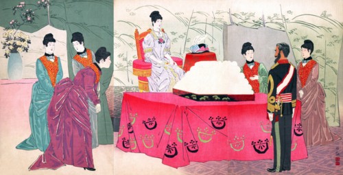 the Empress Visiting the General Staff Headquarters [to present a tray of bandages