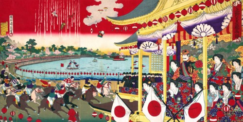 Horse Racing at Ueno Park revieed by the Emperor