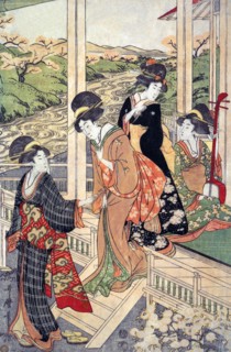 Group of Women on the Engawa of a Country House, in the time of the Cherry Blossoming