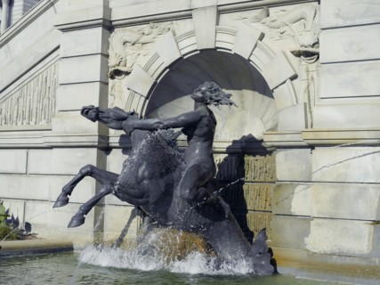 Sea Nymph on Sea Horse statue in Neptune Fountain by Roland Hinton Perry. Library of Congress Thomas Jefferson Building, Washington, D.C.
