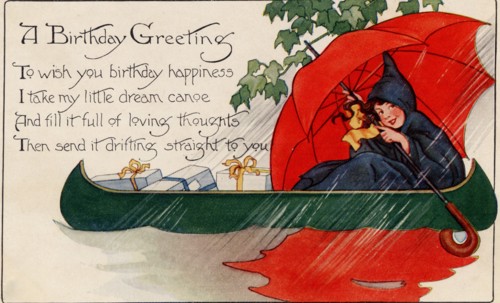 Birthday Greeting card from a girl with Red umbrella