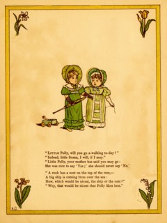 Children pull toys and carry an umbrella