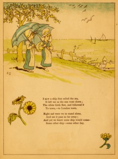 Two girls watch sailboats by th seashore and hold umbrellas