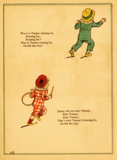 Two boys running and chasing