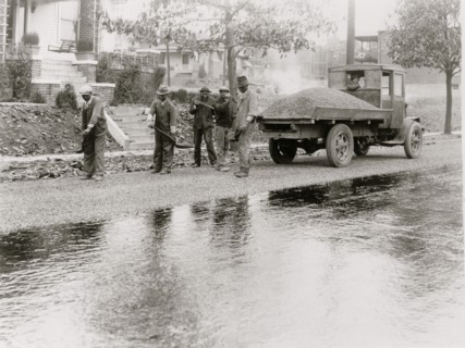 African American men paving road, Washington, D.C.