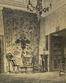 Philip II of Spain (1527-1598). House of Habsburg. Philip II's room. Royal Monastery of St. Lorenzo of Escorial. Engraving.