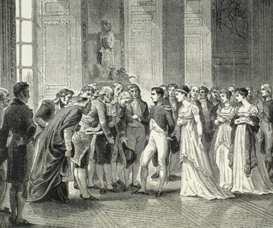Napoleon Bonaparte (1769-1821). French Consulate. First consul delivered to the Swiss deputies the act of mediation. Engraving.