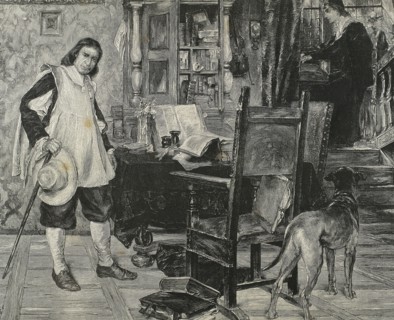 Oliver Cromwell (1599-1658) visiting Milton. Engraving.