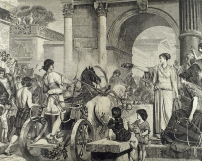 Olympic Games. Entrance of the winner in chariot racing.