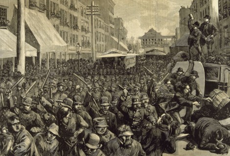 Police officers dispersing the strike of employees of Streetcar.