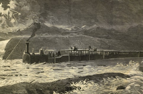 Mail train from Barcelona stopped between Selgua and Tomillo by the flood of the Cinca river on 28 October, 1879.