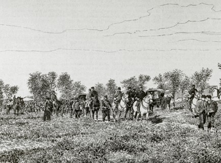 Maneuvers in Calaf. The First Brigade in travel column.