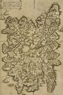 Map of Corsica. Italian engraving. 16th century.