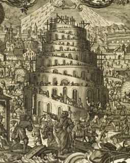 The Tower of Babel. Engraving.