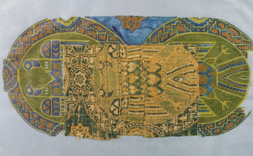 Hispano-Arabic. Tissue of green eagles. 11th-12th c. From Cathedral of Barcelona. Episcopal Museum of Vic. Catalonia. Spain.